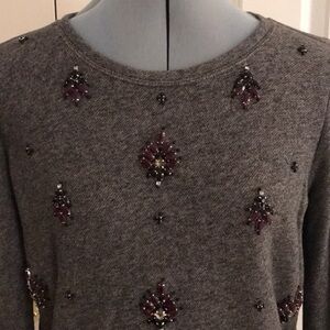 Ann Taylor Loft Gray Elevated Sweatshirt Sweater Rhinestones Jewels M Pe…